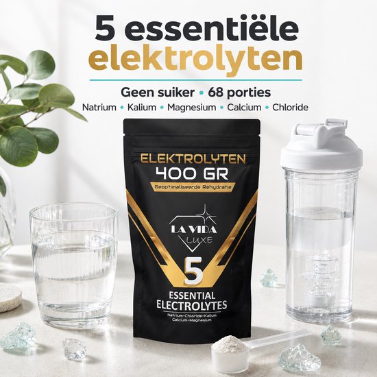 LA VIDA LUXE Elektrolyten Poeder - 68 Porties - 5 Essentiele Electrolyten - Suikervrij Electrolytes Poeder met Natrium, Kalium, Magnesium, Calcium & Chloride - Voor Sport, Hydratatie, Keto & Fasting — afbeelding 2