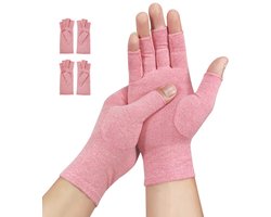 2 paar artritis handschoenen Artrose handschoenen Compressie handschoenen, vingerloze handschoenen voor pijnbestrijding, spelen, typen en warmte, voor vrouwen, roze L