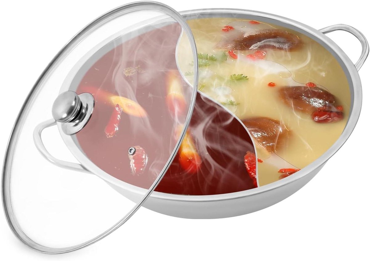 Roestvrijstalen pan - Kookpan met verdeler - Gelijk Garen - Twee smaken tegelijk - 34 cm - Zilver