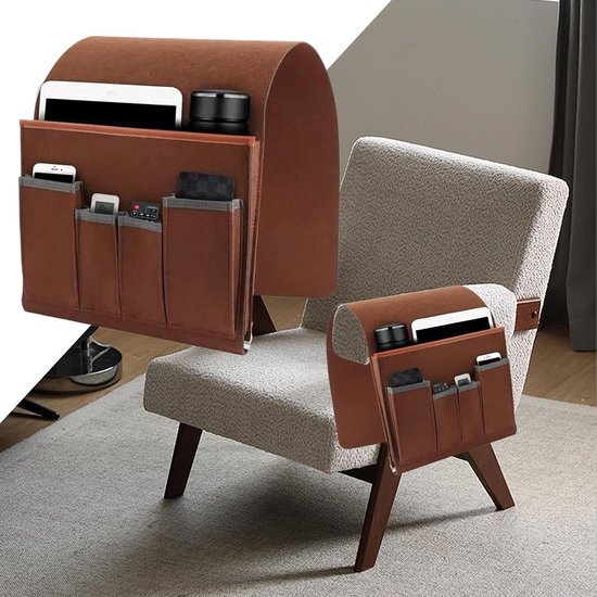 Bank Armleuning Organizer - Houders Opbergvak - Ontspannen Thuis - Antislip Grip - 5x28x5 cm - Bruin — afbeelding 4