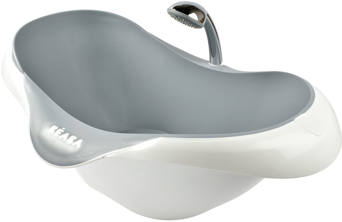 Béaba Camele'O Bad - Compact 29L Babybad met Afvoerplug - Ergonomisch & Antislip - Met Douchekop Steun - Vanaf 0 Maanden - Gemaakt in Frankrijk - Lichtgrijs