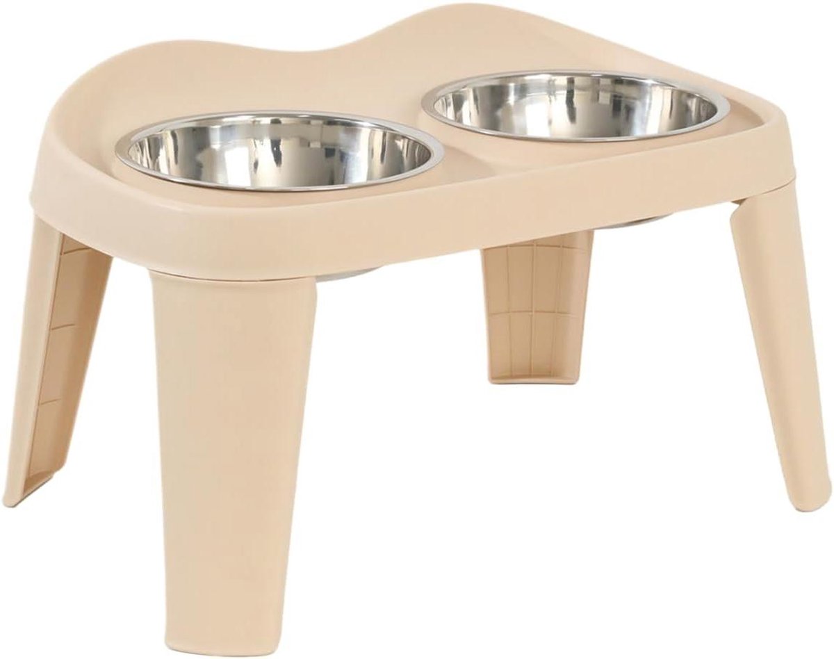 Hoge voerbak - Dubbele eetbak - Huisdier verzorging - Verhoogde standaard - 36.6 x 24.6 cm - Crèmekleurig