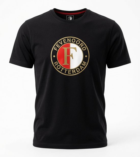Zwart t-shirt met het Feyenoord Rotterdam logo op de borst.