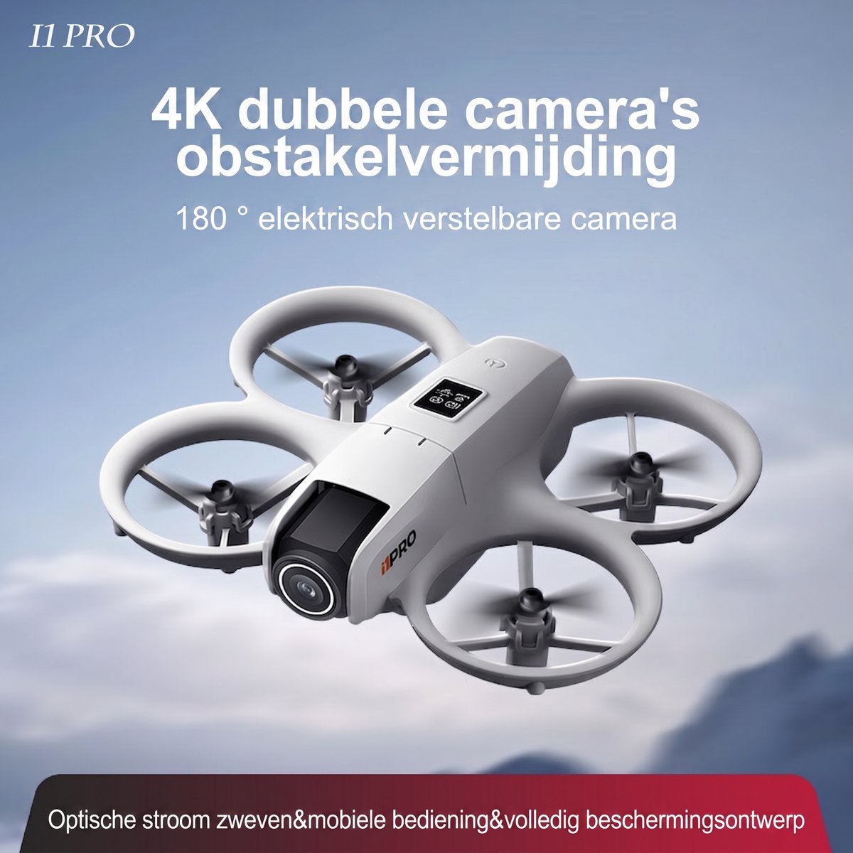 I1 PRO Drone D18 - Mini Drone met 4K Camera - 180 ° Elektrisch Verstelbare Lens - Driezijdige Obstakelvermijding - Grijs, geschikt voor kinderen en beginnende volwassenen