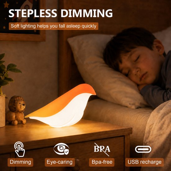 Rosnek 2 Stuks Wipwap Vogel Nachtlampje met Aroma Diffuser - Draadloos Touch Dimbaar Tafellamp - 3 Kleuren LED Bureaulamp - Oplaadbaar - Kleurverloop van Rosnek — afbeelding 3