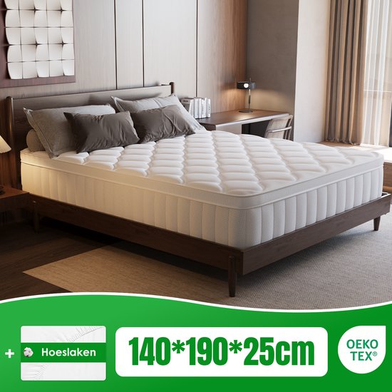 Matras 140x190 - matras 25cm dik - 7 zones - pocketvering matras - Orthopedisch - OEKO-TEX Gecertificeerd - 9 Lagen Hoogwaardige Materialen - Anti-Allergische - Tweepersoonsmatrassen - medium - Voor Kinderen en Volwassenen