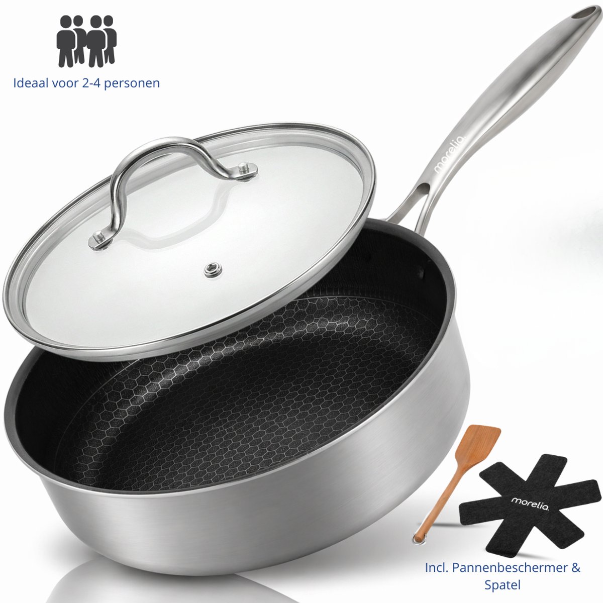 Morelia® Hapjespan Inductie en Gas - PFAS Vrij - Keramische Anti aanbaklaag - Oven en Vaatwasserbestendig - Zwart