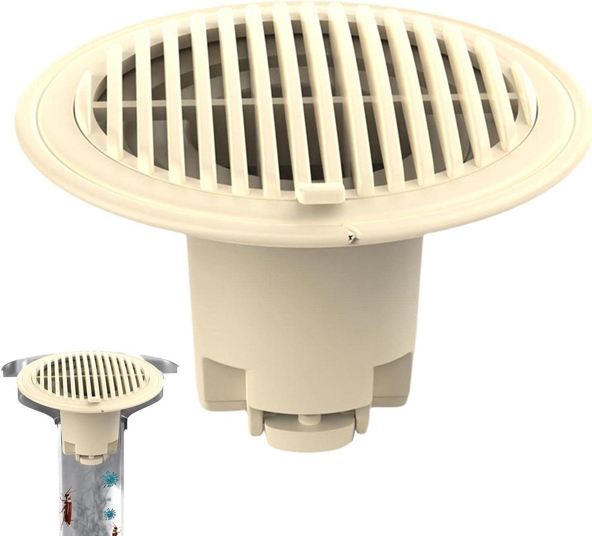 Vierkante Douchegoot Haarvanger - Stopfilter Afvoer - Voorkomen Verstopping - Verhoogd Filterontwerp - 7.5x7.5x5 cm - Romig