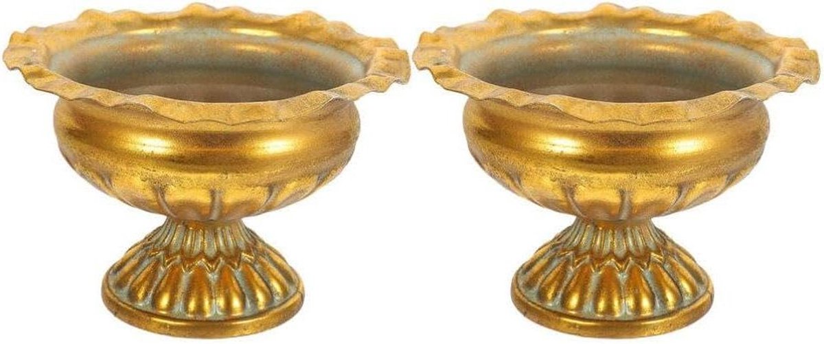 Vaas Set - Bloemenhouder Pot - Bruiloft Decoratie - Roestbestendig Metaal - 2 stuks 15.5 cm - Goud