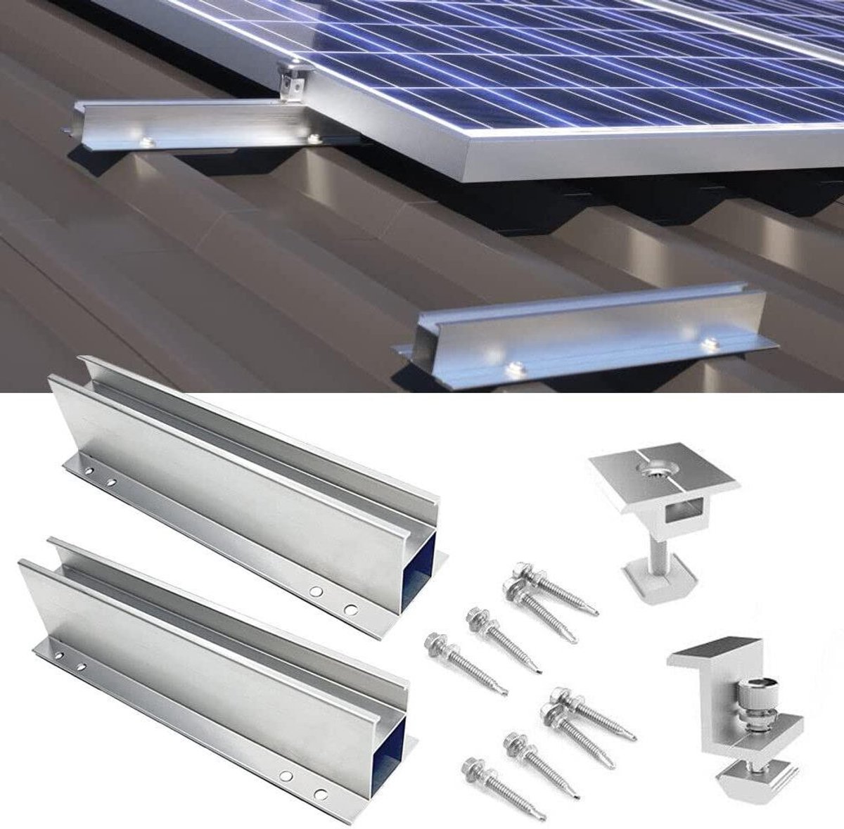 Montageset Zonnepanelen - Paneel Bevestiging - Dak Installatie - Weerbestendig Aluminium - 10 Profielen 23cm - Aluminium