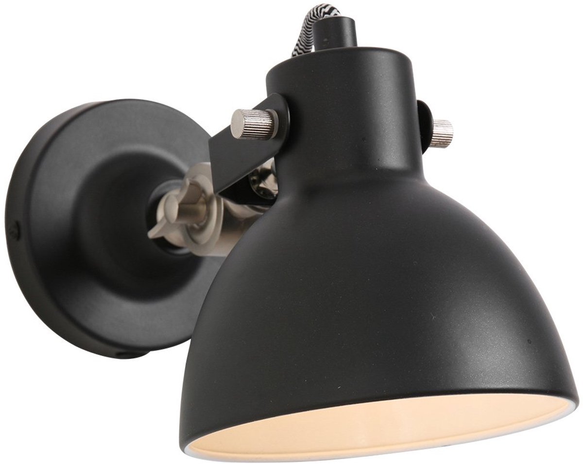 Zwarte wandlamp Cera 7647ZW met E14 fitting, trendy metalen design, kantelbaar en geschikt voor binnengebruik - Mexlite