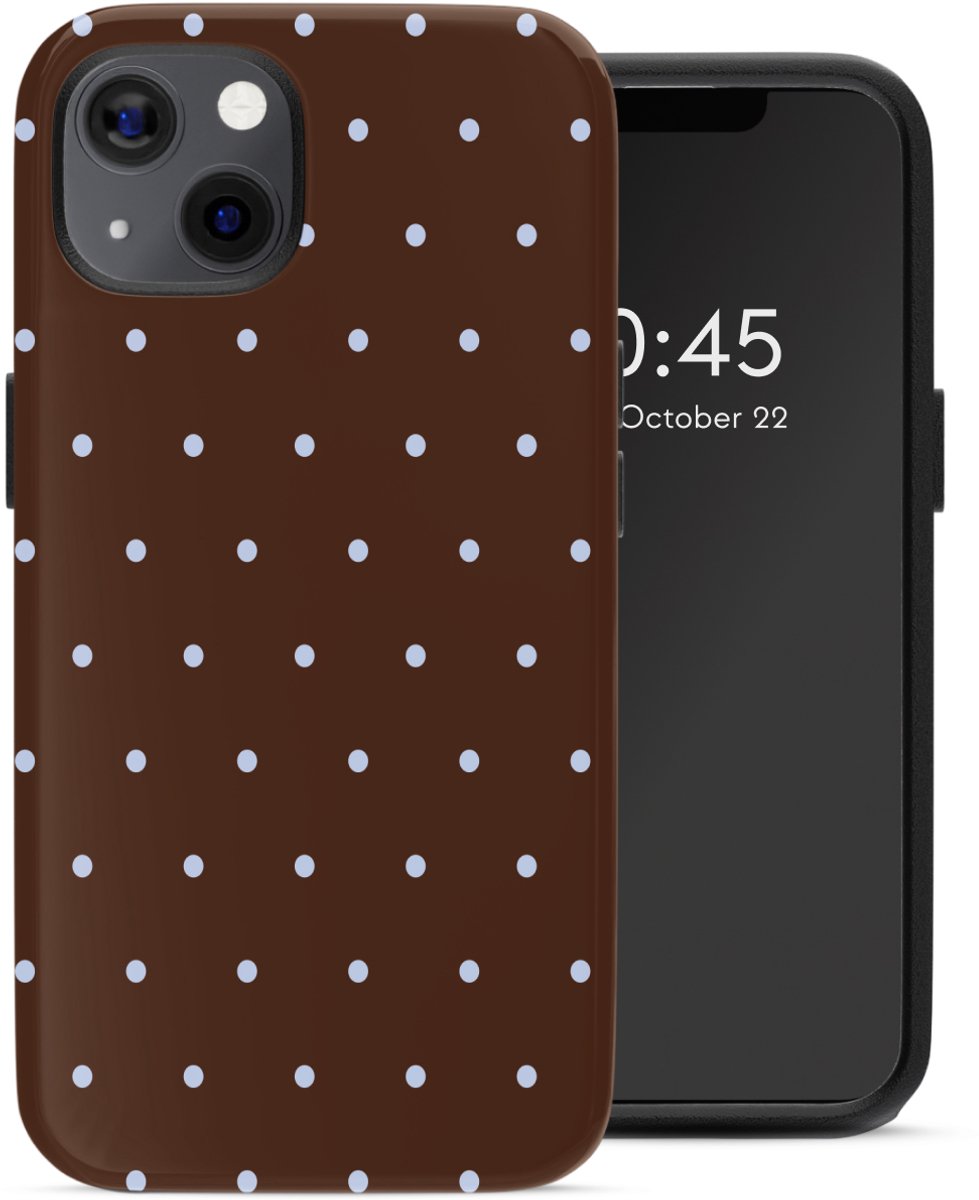 Selencia Hoesje - Geschikt voor Apple iPhone 13 Pro / 13 - Backcover - Happy Dots Chocolate