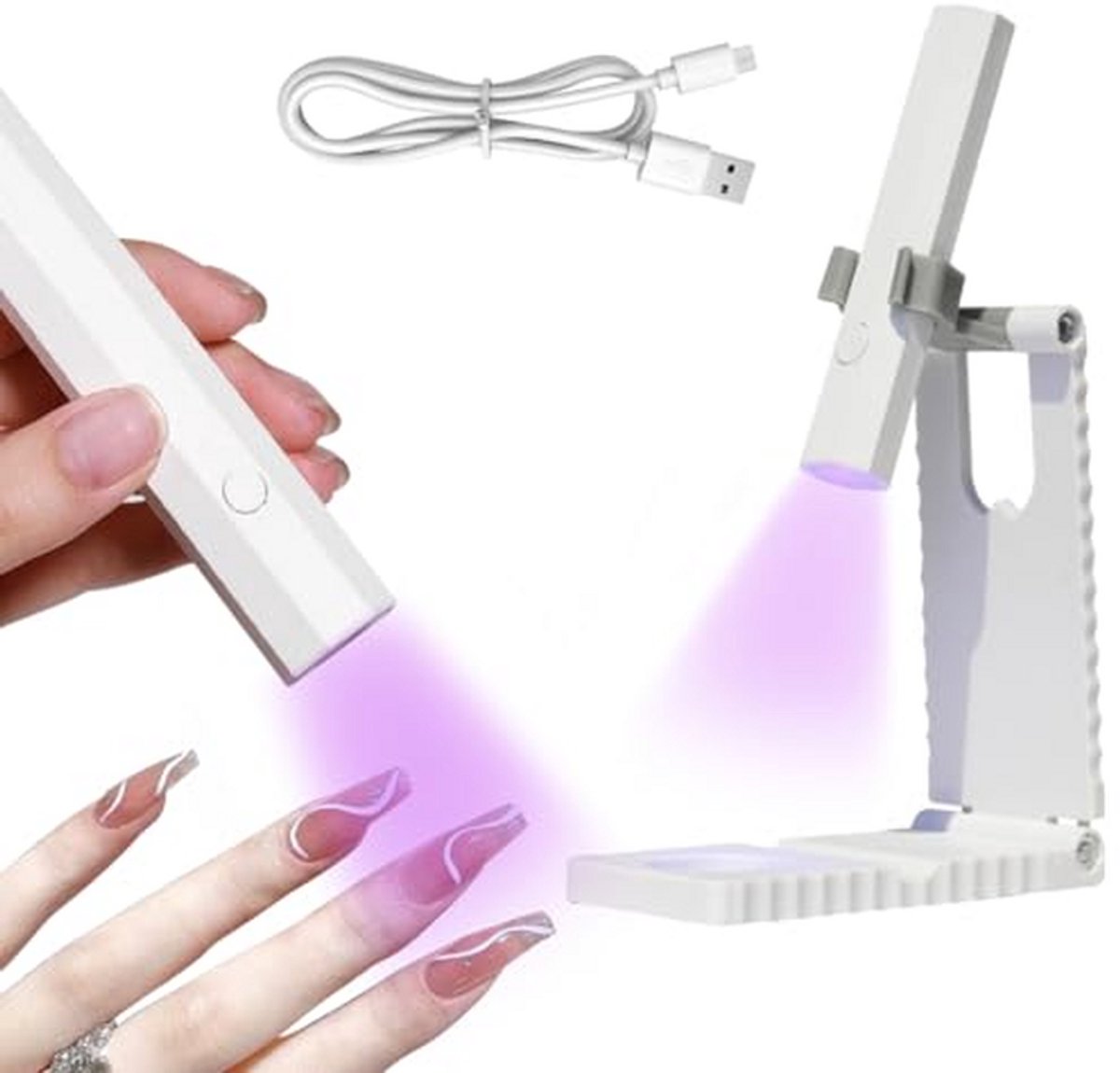 Mini UV-lamp - Nagel Uitharder - Nagels Drogen - Draagbaar Met Standaard - 109mm Lengte - Wit