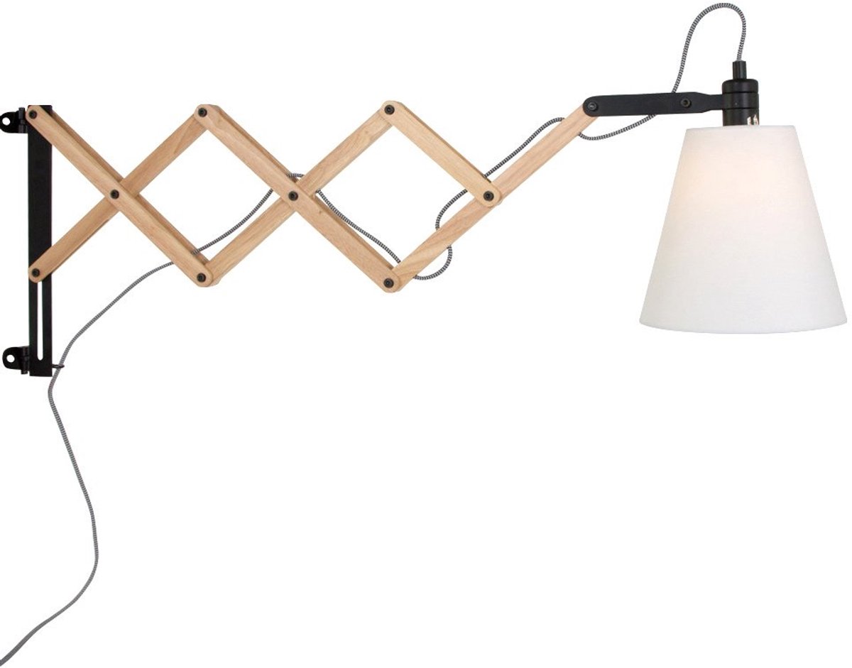 Wandlamp Dion 8852BE van Mexlite - Scandinavisch stijl, crème en hout, uittrekbaar en kantelbaar, E14 fitting, Ø 20 cm, hoogte 19,5 cm