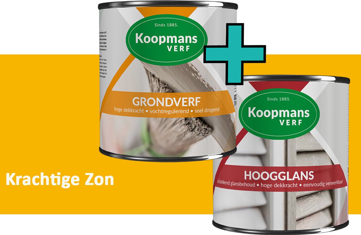 Koopmans Grondverf en Hoogglans Lakverf - set geschikt voor hout en metaal – Krachtige Zon – 2x – 2,5 l