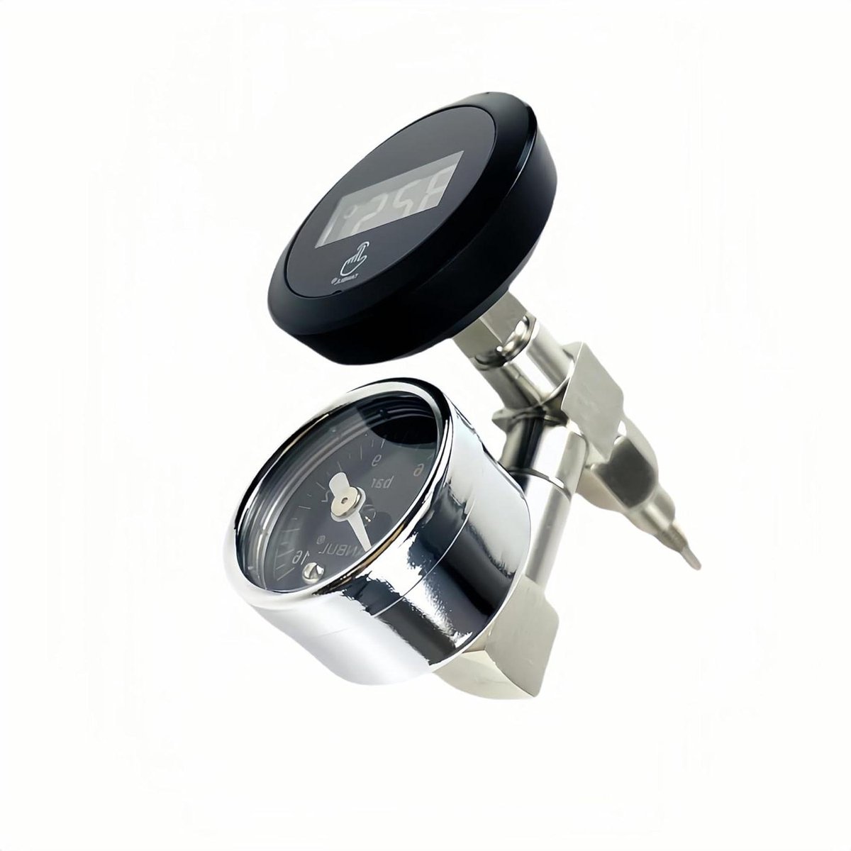 Temperatuur Drukmeter - Koffiemachine Meter - Espresso Bereiding - Geïntegreerd Dubbel Display - Standaard Maat - Zilver