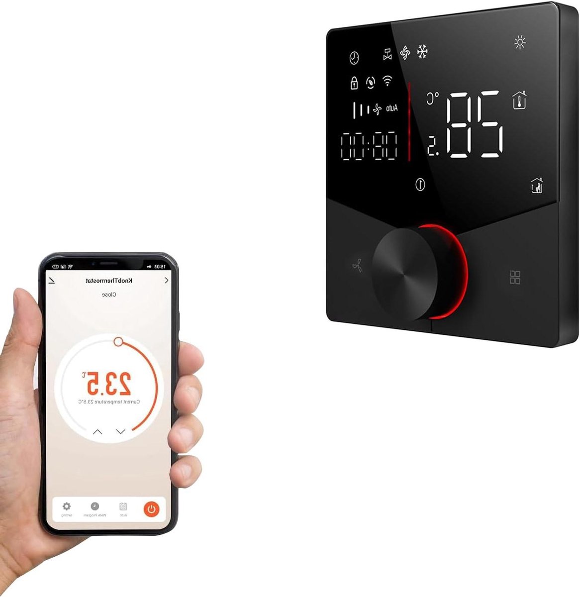 Slimme Thermostaatknoppen - Temperatuurregelaar Wifi - Klimaatregeling Huis - App en Spraakbediening - Universele Compatibiliteit - Zwart