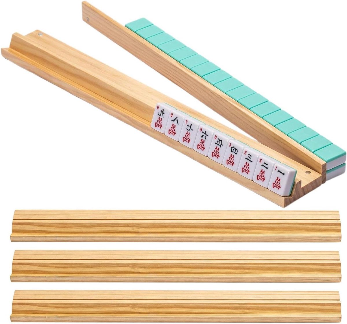 Mahjong Racks - Tegelhouders - Spel Organisatie - Geïntegreerd Schuifontwerp - 4-delig - Houtkleurig
