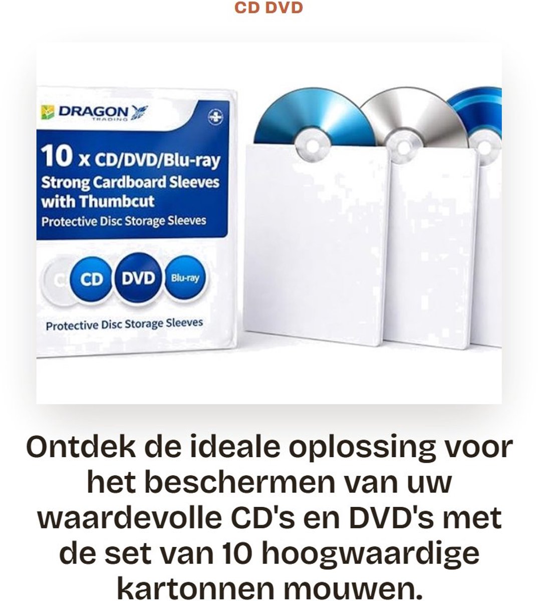 Dailygoods- Kartonnen Mouwen 10 Stuks - CD/DVD Opbergmouwen - Bescherming tegen Stof/Krassen/Zon - Hoogwaardige Kwaliteit - 130mm x 130mm - Cd Hoes