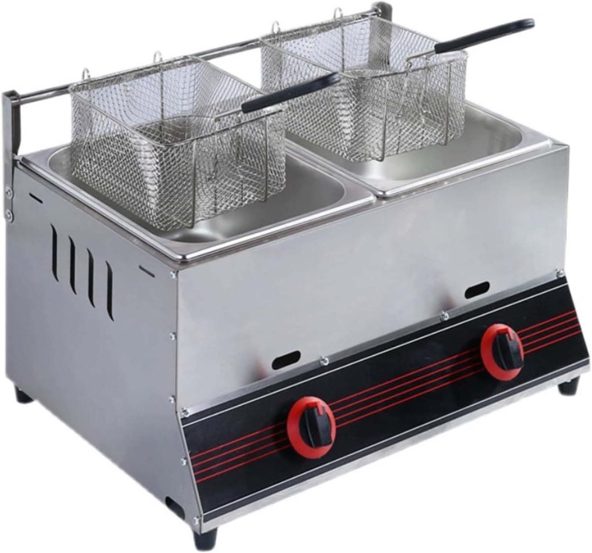 Commerciële Gasfriteuse Friteuse Roestvrij Staal Thuis Frituren Verstelbare Vuurkracht 20L Zilver