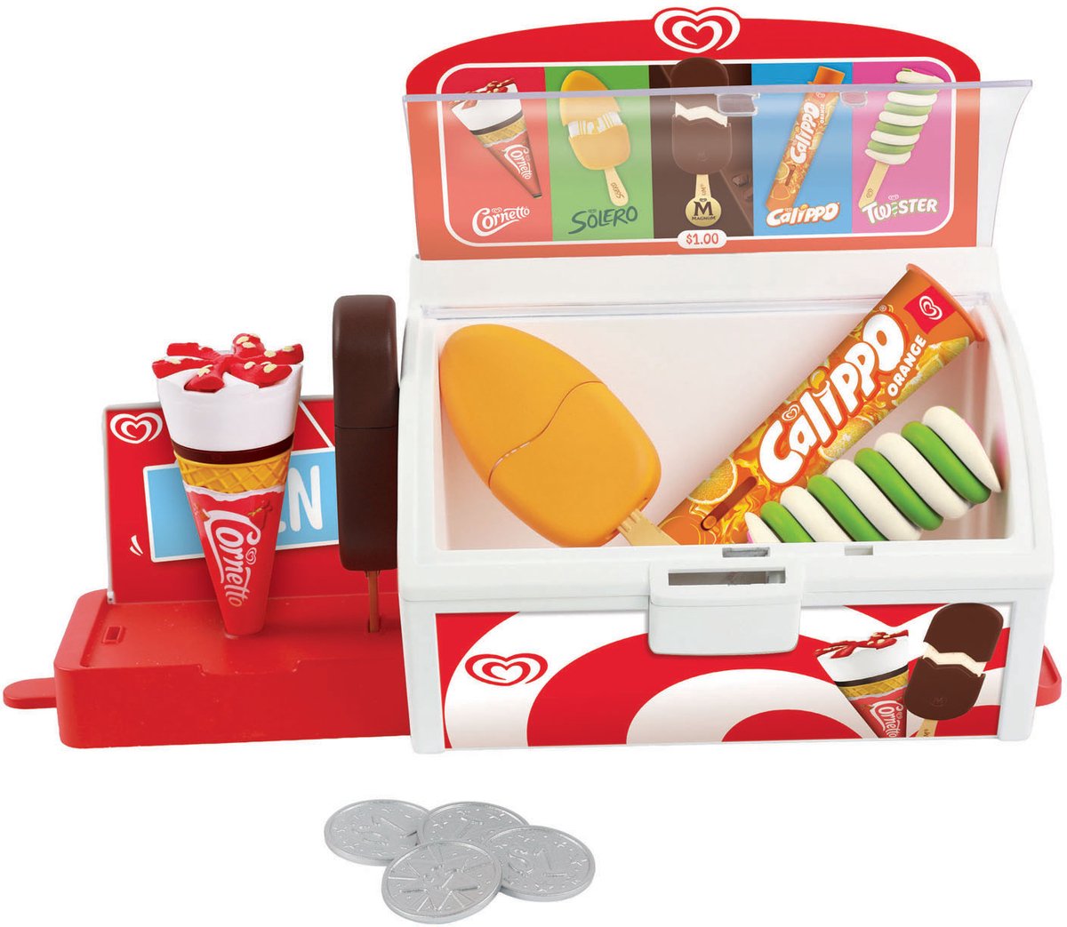 Casdon Ola Speelijs Vriezer | Speelset met 5 IJsjes | Met Calippo, Twister, Magnum, Cornetto en Solero