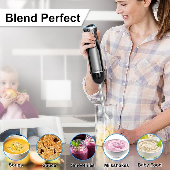 Staafmixer 1000W - Keukenmixer - Maaltijden Bereiden - 20 Snelheden + Turbo - 1000 Watt - Zwart van Staafmixer 1000W — afbeelding 3