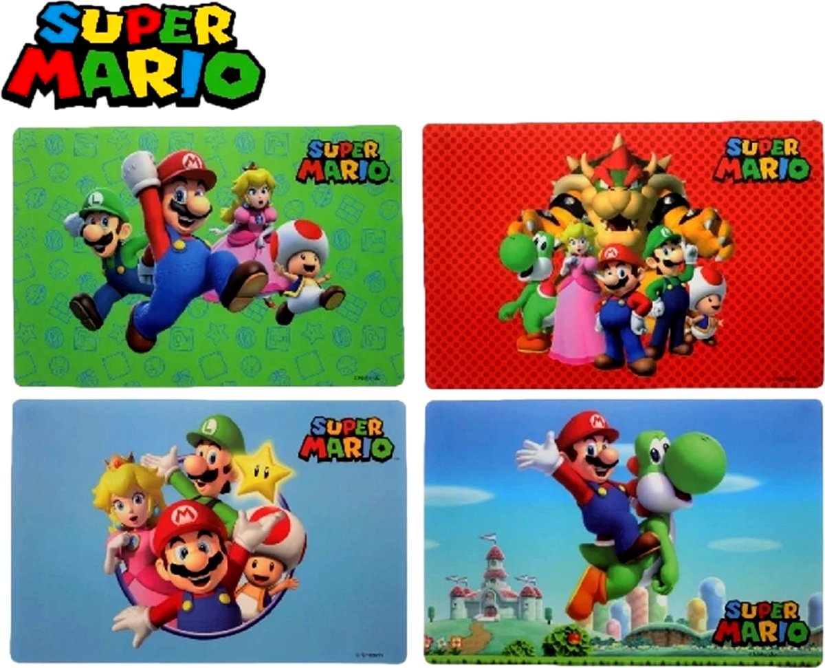 4 Super Mario Placemats 44,5cmx30cm - Set van 4 - Gratis Verzonden