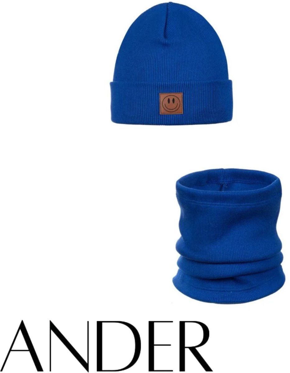 ANDER™ Kinder Muts beanie & Colsjaal Set - Katoen Comfort - Blauw maat 52-56