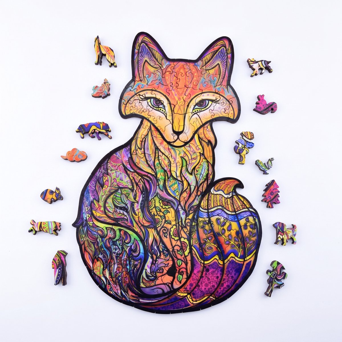 Ryoudavell - Houten puzzel vos – puzzel 200 stukjes – Houten doos A3 formaat (420 x 297 mm) – Houten legpuzzel dieren voor kinderen en volwassenen - puzzelmap