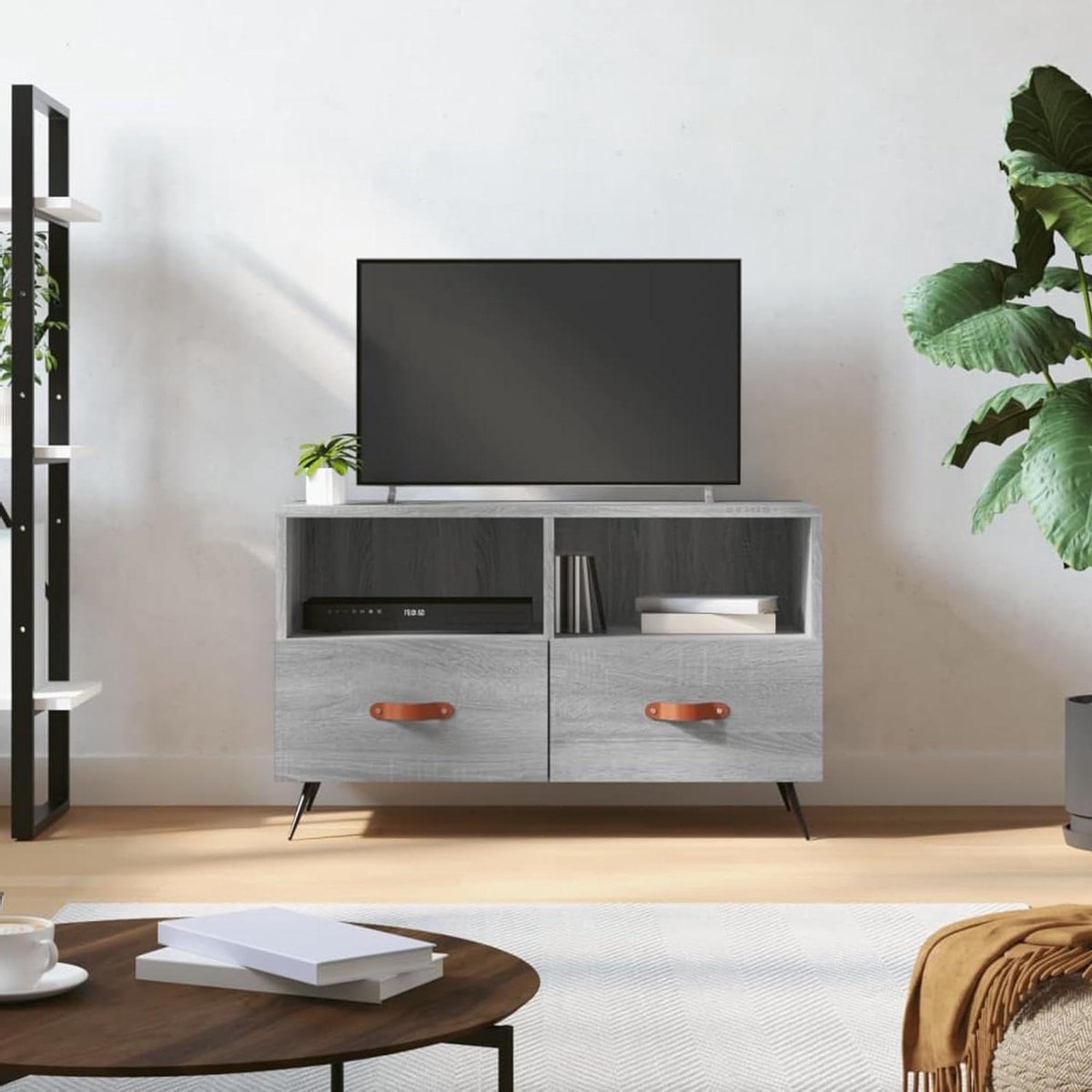 TV-kast hout - Mediabox meubel - Woonkamer opbergen - Ruime opbergvakken - 80x36x50 cm - G
