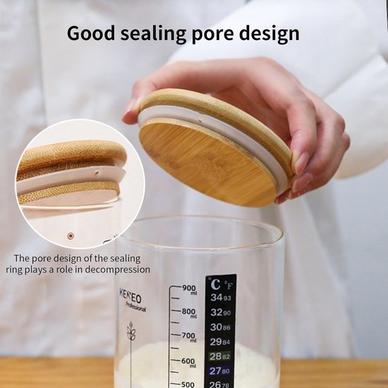 Zuurdesempot Set - Fermentatie pot - Zelf Bakken - Inclusief Temperatuurmeter - 21 cm Hoog - Transparant — afbeelding 2