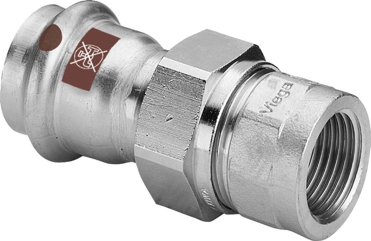 Viega Temponox-overgangskoppeling, d 54mm, Rp 2 messing vernikkeld, roestvrij staal Model 1762, 812218