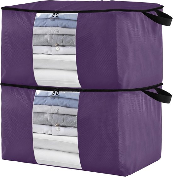 Kleding Opbergzakken - Dekbed Zakken Organiseren - Opbergen van Kleding - Doorzichtig PVC Venster - 2 stuks 95L - Paars — afbeelding 5