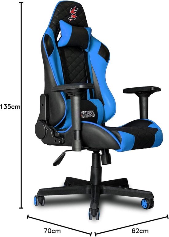 Gaming Stoel - Comfortabele Fauteuil - Langdurig Zitten - Verstelbare Rugleuning - XL Formaat - Blauw Zwart — afbeelding 2