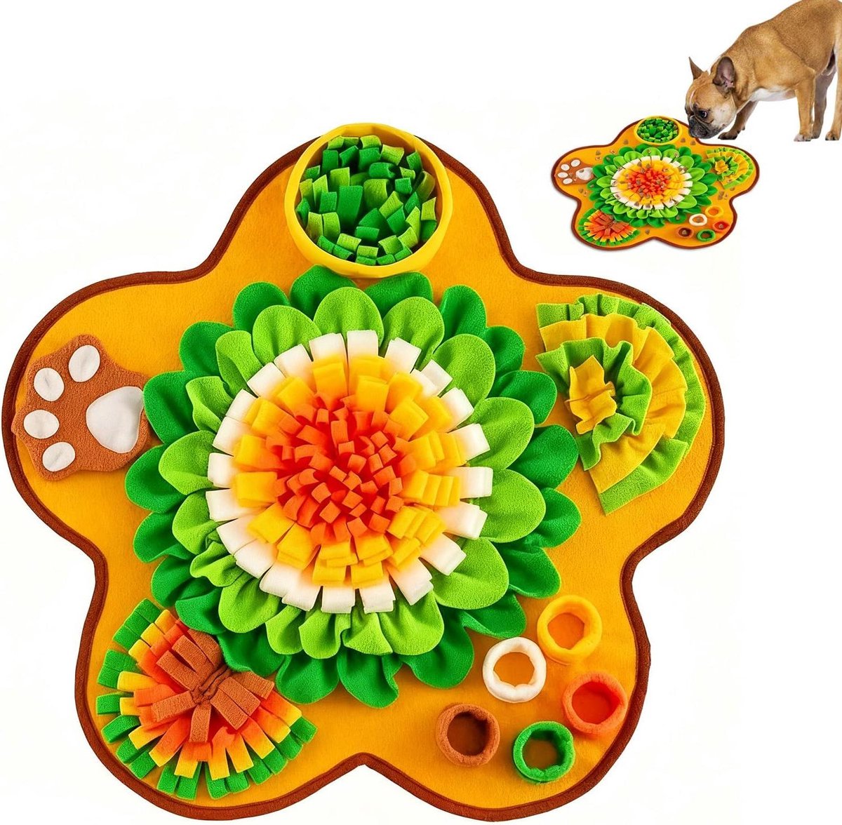 Snuffelmat Honden - Voermat Puzzel - Mentale Stimulatie - Interactief Voer spel - 60 x 60 cm - Geel Wit
