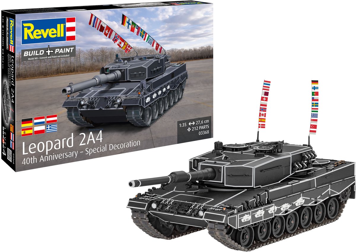 Revell Modelbouwpakket Militaire voertuigen - 03368 Leopard 2A4 - 40th Anniversary - Special Decoration - Duitse Tank Plastic - 1:35 - Modelbouw