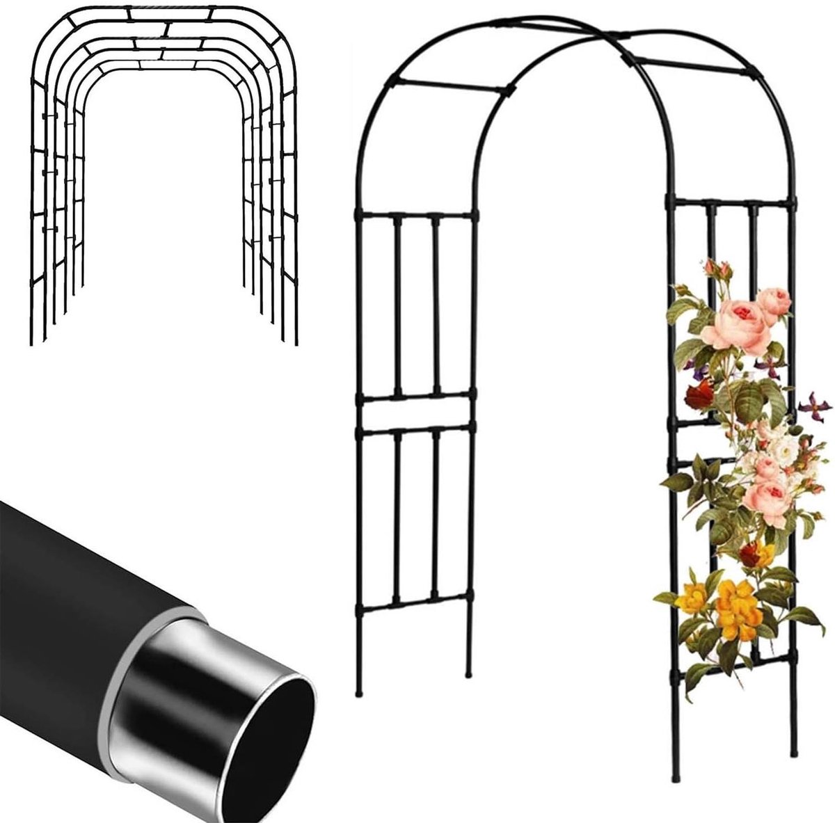 Metalen tuinboog prieel tuinboog metalen prieel bruiloft boog decoratieve outdoor pergola prieel, hoog 8 ft, breed 4ft/5ft/6ft/6.5ft/6.5ft/8ft/8ft/8ft/8ft/9ft/1.0ft/1.0ft/1.0ft/1.0ft, roestbestendige