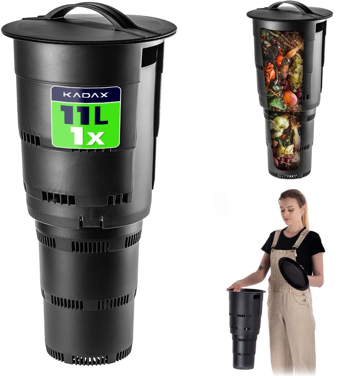 KADAX Ondergrondse tuincompostbak van kunststof, geurloze compostemmer voor het maken van mest, compostcontainer met ventilatiegaten (zwart, 1 stuk)