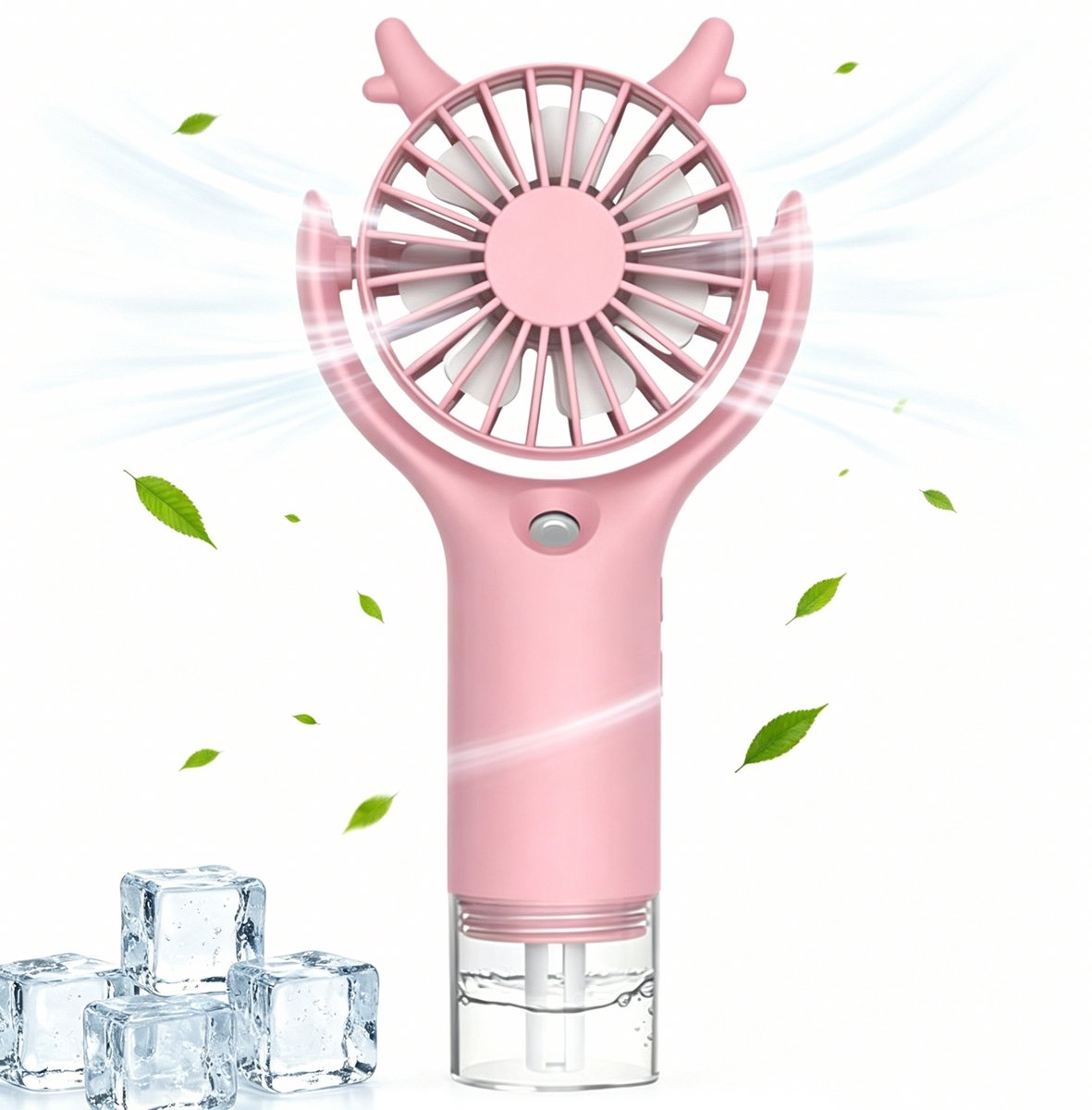 Draagbare Hand ventilator met Waternevel - Oplaadbare Ventilator met 3 Snelheden - Luchtbevochtiger voor Gezicht & Huid - Compact & Lichtgewicht - Voor Thuis - Kantoor en Reizen - roze