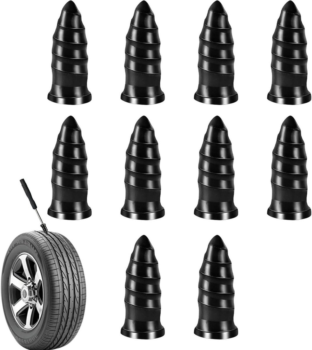 Bandenreparatie Spijkers - Vacuüm banden reparatieset - Lekke Band Repareren - Elastisch Natuurlijk Rubber - 10 stuks - Zwart