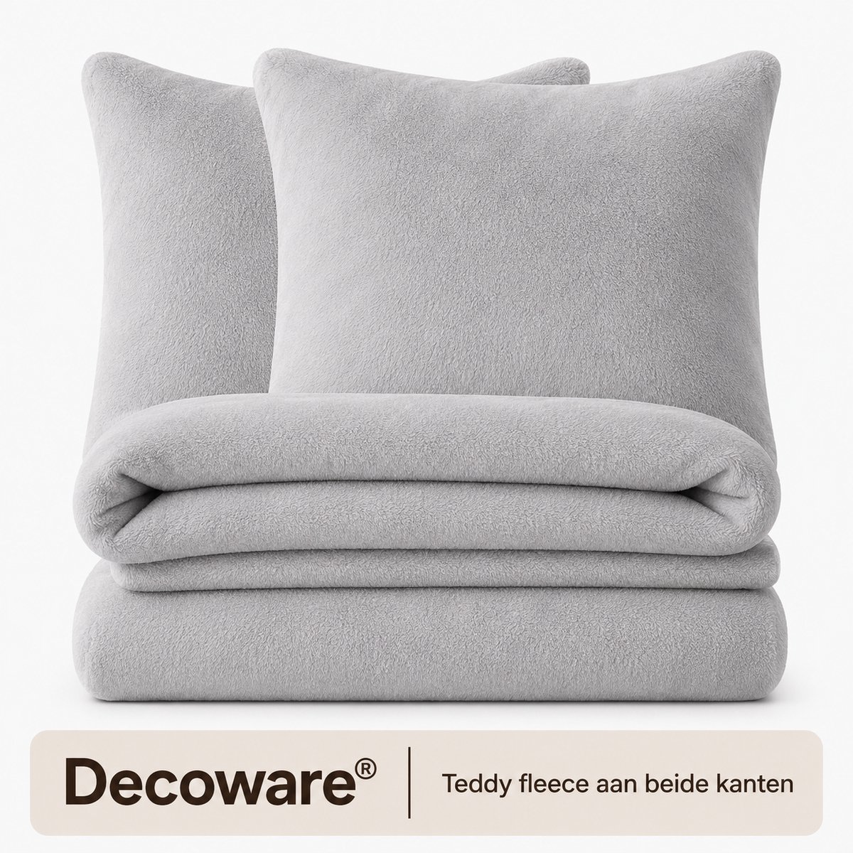 Decoware® Teddy Fleece Dekbedovertrek - Grijs - Tweepersoons - 200x220 cm + 2 Kussenslopen 60x70 cm - Dubbelzijdig - Heerlijk Warm