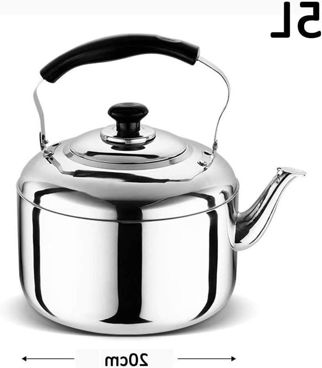 Waterkoker RVS - Theepot Koffiekan - Water Koken - Fluitend Signaal - 5 Liter - Zilverkleurig