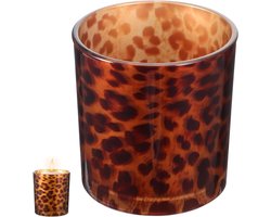 Garneck 1Pc Creatieve Luipaardprint Glazen Kandelaar voor Desktop Decoratie Unieke DIY Geurige Kaoru Lege Cup Geel Stijlvolle Bar Accessoire voor Thuis en Feesten