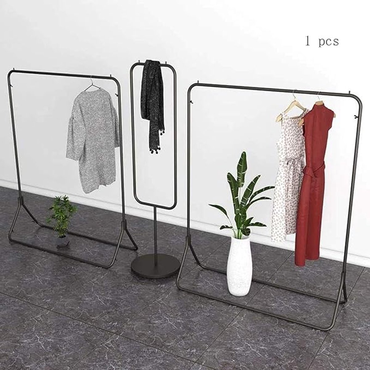 Garderobenständer vrijstaand 100 x 40 x 150 cm – Industrieel Smeedijzer Kledingrek met Enkele Stang, Driehoekige Stabiele Basis, Roestbestendig, Ruimtebesparend voor Winkel, Hal, Balkon & Etalage