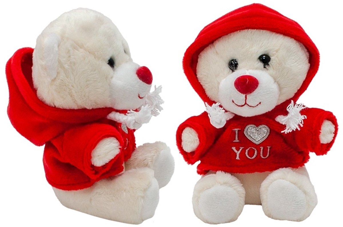 Knuffelbeer - Valentijn - liefde - pluche love knuffel - met hoodie -12 cm - Love - rood