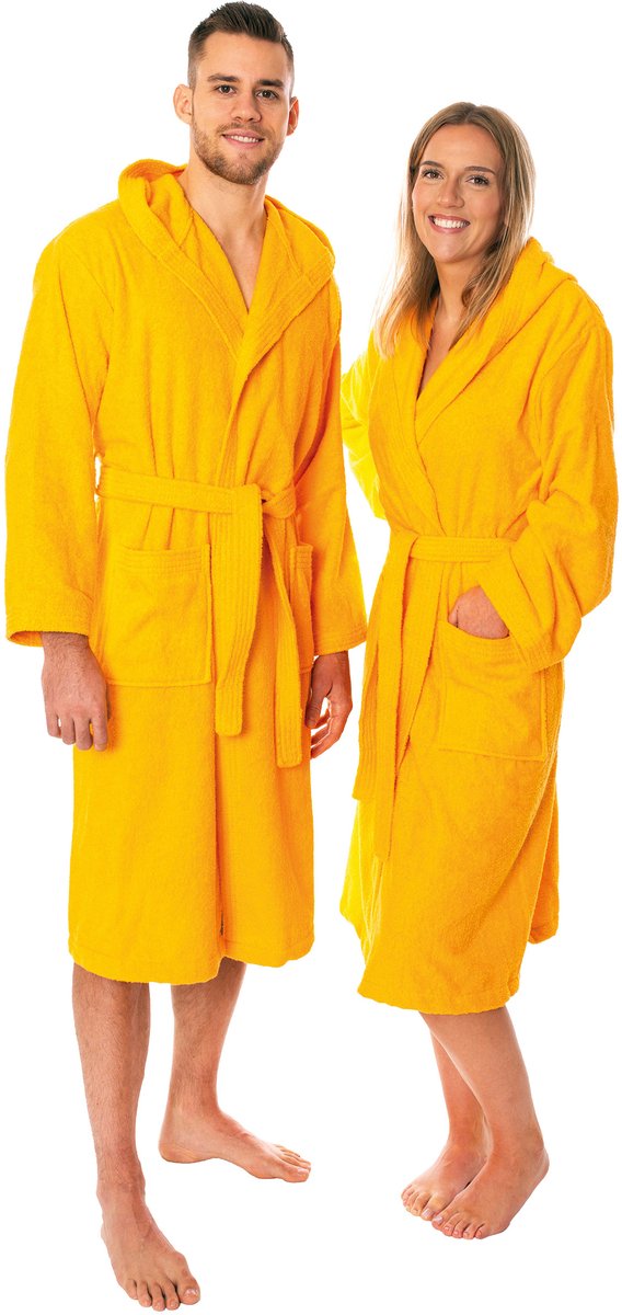 Lavea® Badjas Dames & Badjas Heren van 100% Katoen – Zachte Badjas van Badstof met Capuchon, Unisex Design, Ideaal voor Sauna & Thuis - XL - Mango