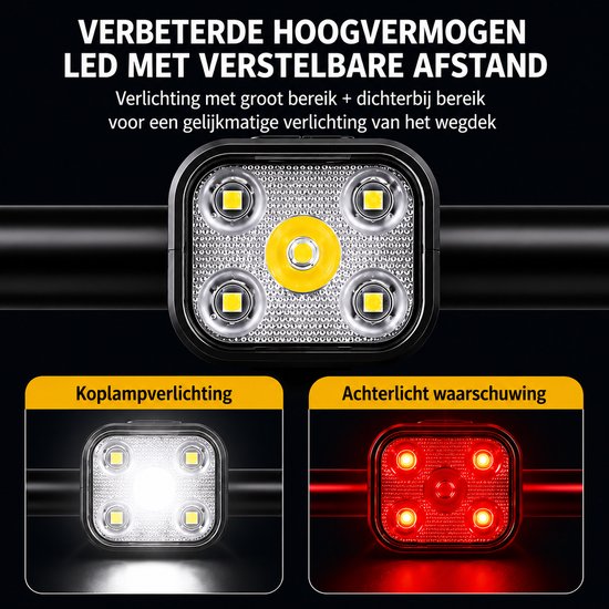 PROKING Fietsverlichting Set – USB-C Oplaadbaar – Voorlicht & Achterlicht – 500 Lumen – Waterbestendige LED Fietslampjes — afbeelding 3