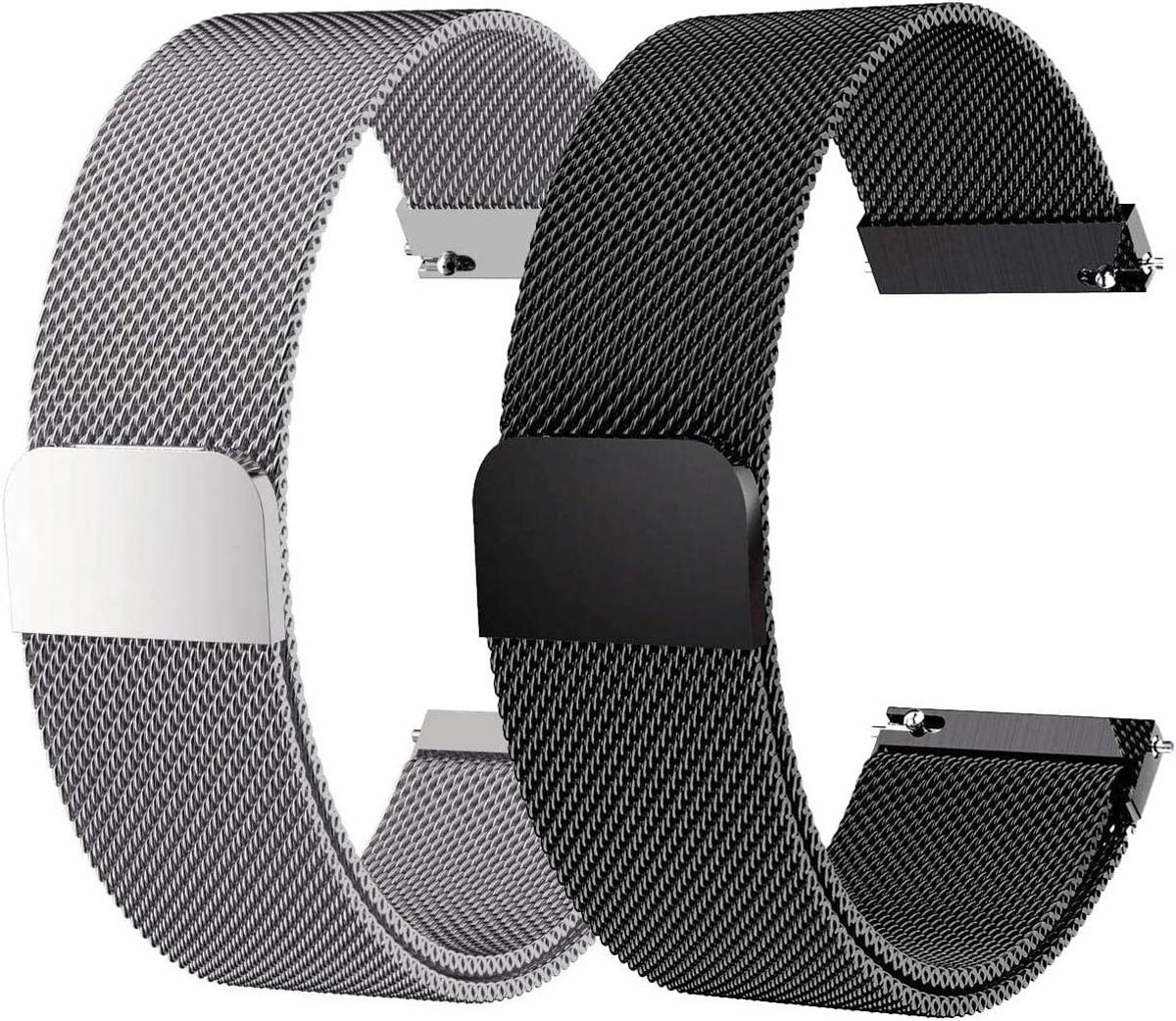 Armband 20 mm - Horlogeband - Smartwatch Personaliseren - Roestvrij Staal Mesh - 2 stuks - Zilverkleurig