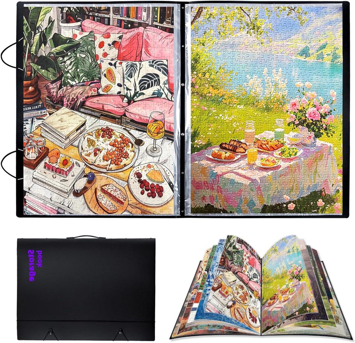 Puzzel Opbergmap - Puzzel Bewaarder - Puzzels Organiseren - Veilige Binnenopening - 24 Puzzels 50x71 cm - Zwart