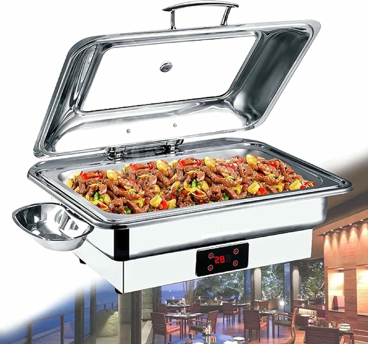 Buffet Verwarmer - Chafing Dish - Gerechten Warm Houden - Instelbare Temperatuur - 9L Inhoud - Zilver